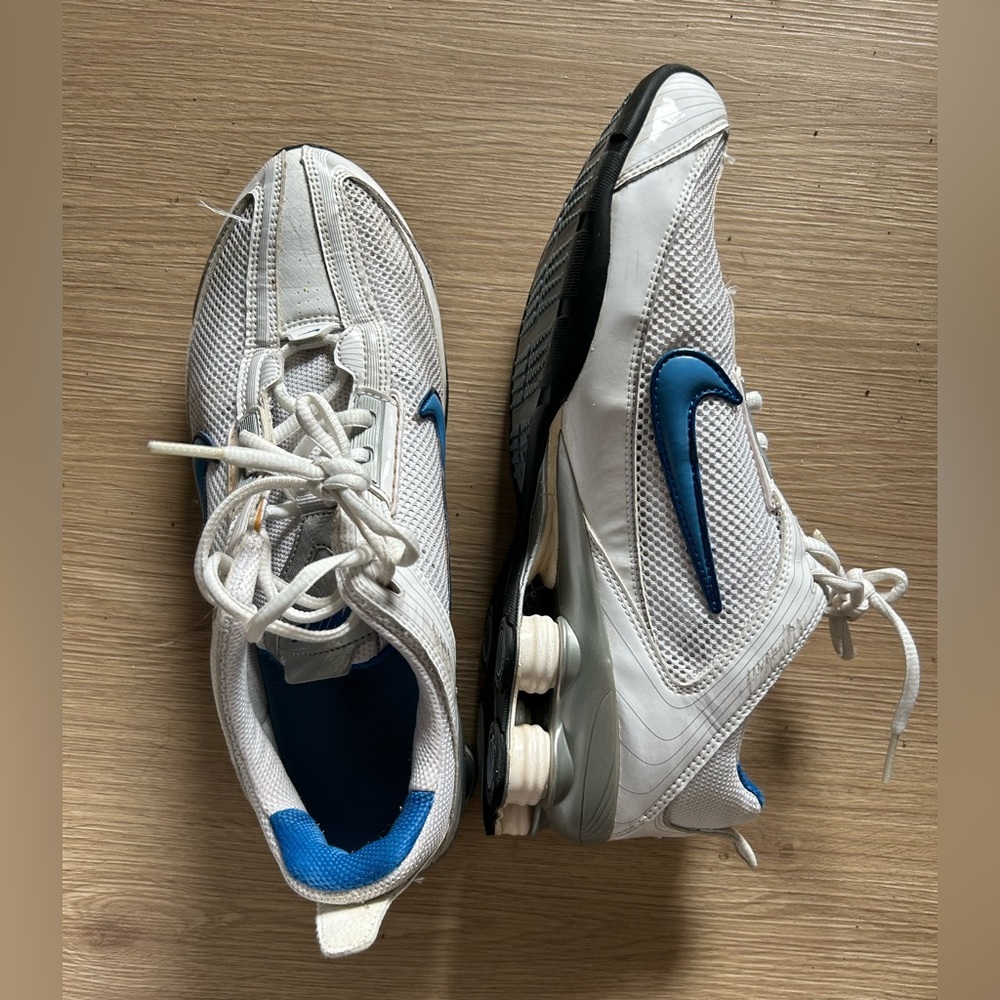 White and Blue Nike Shox Size 9